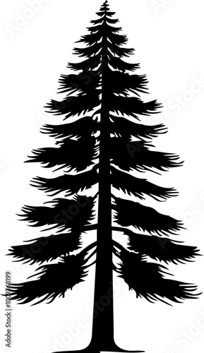 Minimalist Redwood Tree Silhouette Black Vector Icon Ideal for Nature and Organic Designs, Svg, Png, Transparent background 
