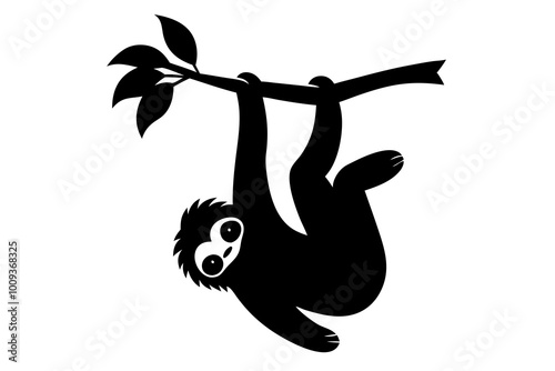 Sloth Silhouette Hanging Upside Down from a Branch