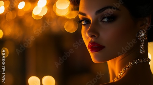 Elegant Woman with Glamorous Makeup and Jewelry