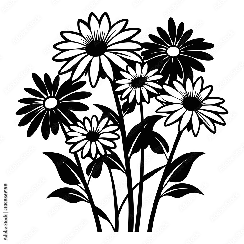 daisies-flower-vector-silhouette-illustration-black daisies-flower-vector-silhouette-illustration-black
