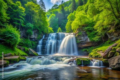 Majestic Elk River Falls Cascading Through Lush Green Forest in North Carolina's Scenic Wilderness