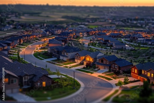 A small town with rows of houses along the roadside