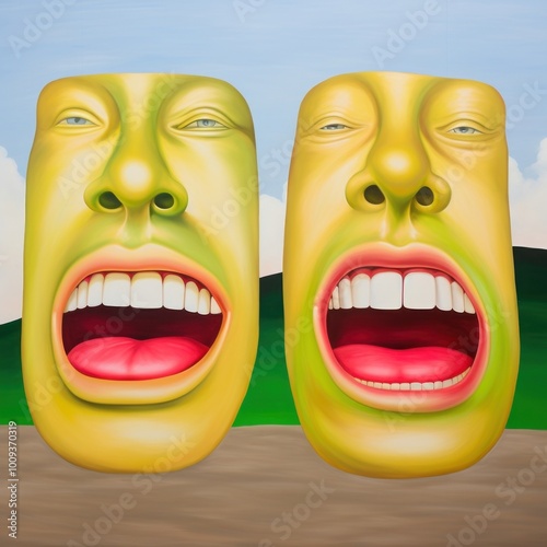 Spring rolls in mouth art painting teeth. photo