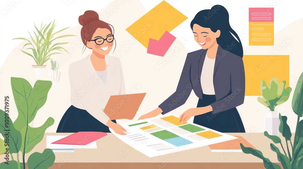 Two Businesswomen Collaborating on a Project Two Businesswomen Collaborating on a Project
