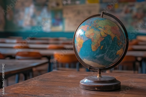 A globe sitting on top of a wooden table