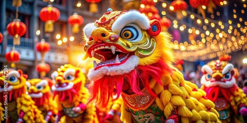 Majestic Head Lion Dance Display with Vibrant Colors and Intricate Details at Cultural Festival Event