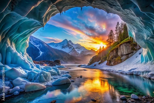 Majestic Ice Caves of Eisriesenwelt: Nature's Frozen Wonders in Stunning Alpine Landscape photo