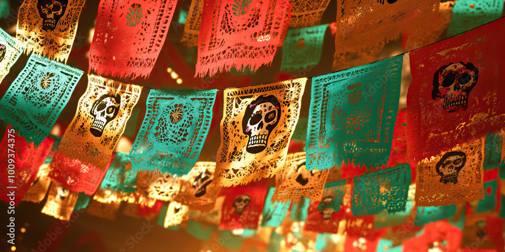 Fototapeta premium Mexican fiesta during Dia de Los Muertos, honoring deceased loved ones.