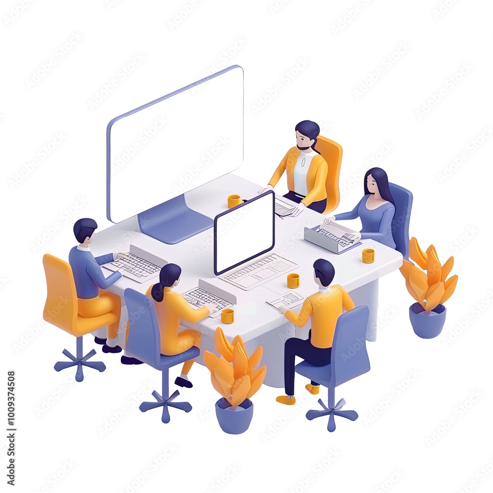 Business meeting online video conference call with team people work from home 3d rendering concept remote work office isometric character internet technology communication freelance Business meeting online video conference call with team people work from home 3d rendering concept remote work office isometric character internet technology communication freelance