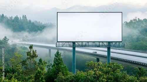 Wallpaper Mural Blank billboard on a highway bridge, foggy morning atmosphere, light traffic, cinematic mockup scene Torontodigital.ca