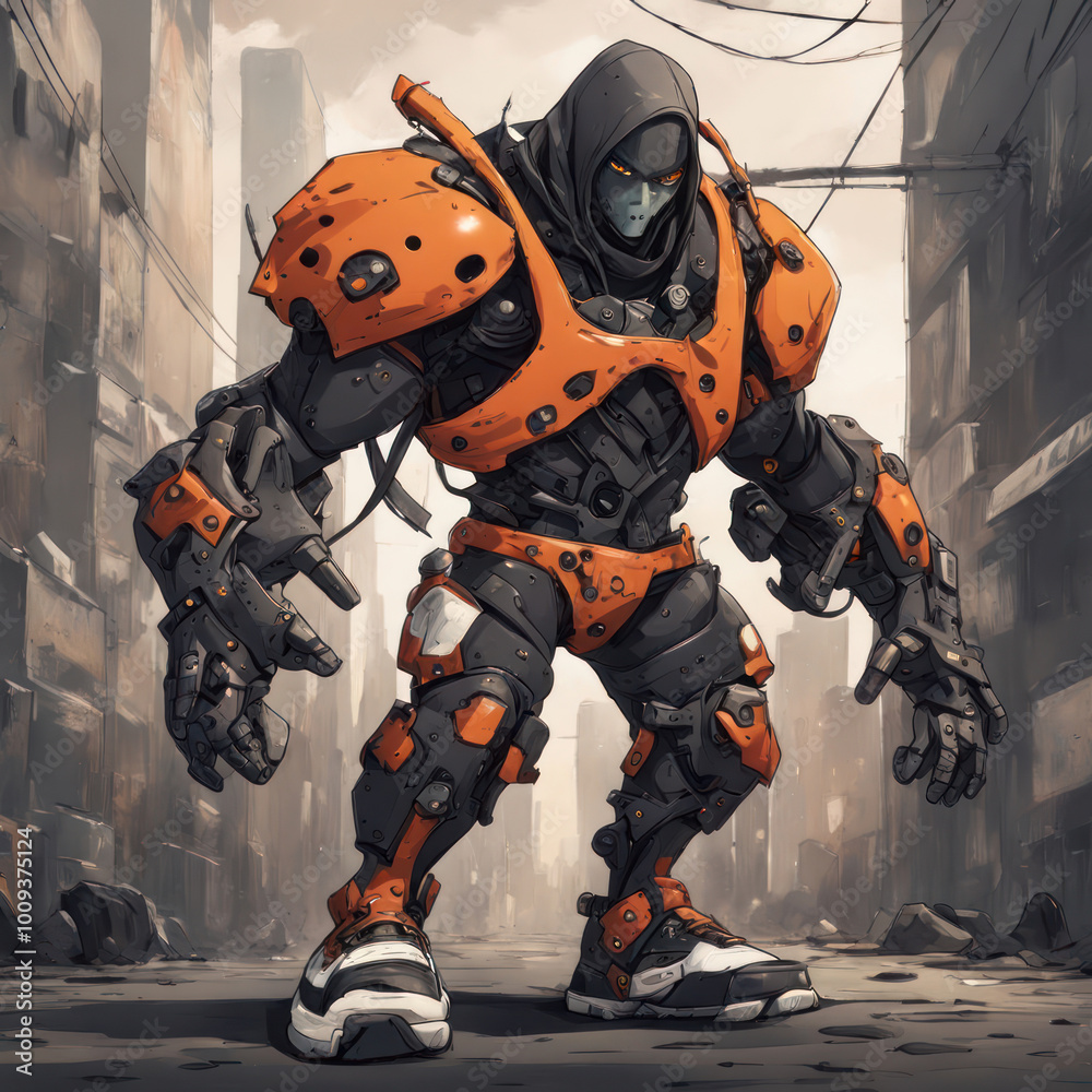 illustration of a humanoid robot with graffiti style in background illustration of a humanoid robot with graffiti style in background