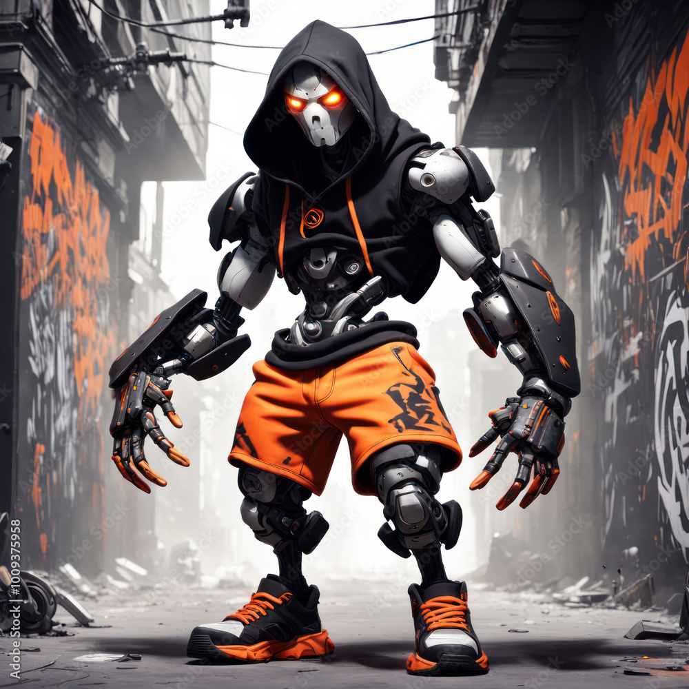 illustration of a humanoid robot with graffiti style in background illustration of a humanoid robot with graffiti style in background