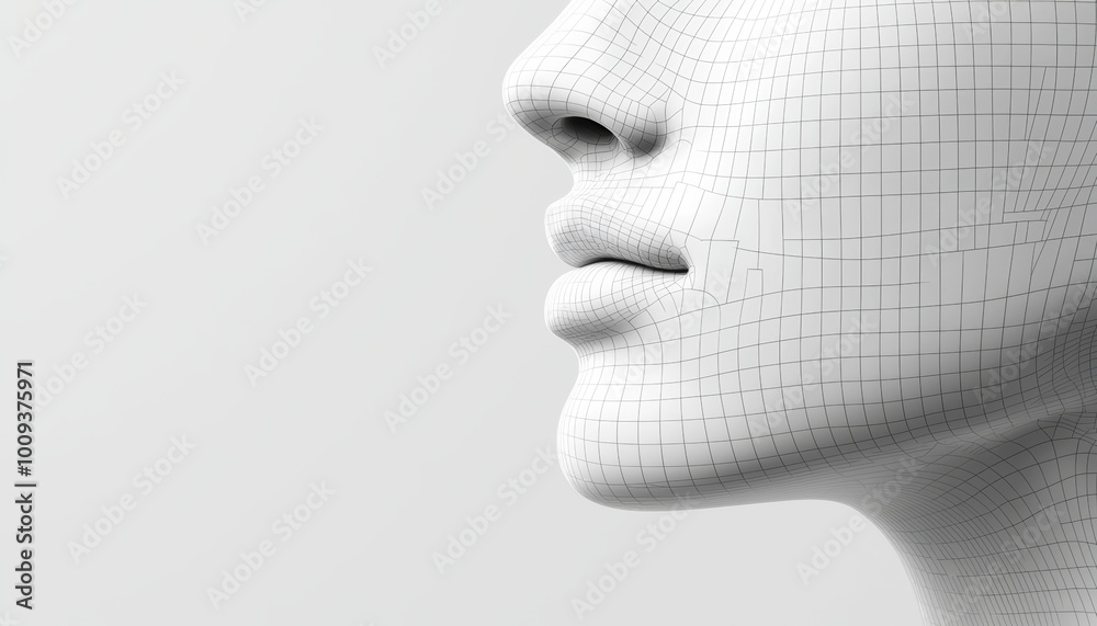 A 3D model of a womans face with dotted lines highlighting the path of a skin-tightening treatment, showing a smooth and defined jawline. A 3D model of a womans face with dotted lines highlighting the path of a skin-tightening treatment, showing a smooth and defined jawline.