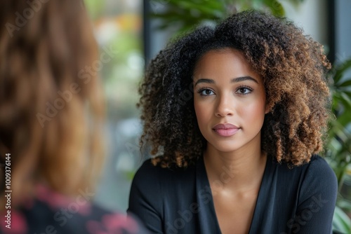 Female employer taking interview of a job applicant, Generative AI