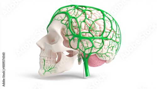 A 3D model of the lymphatic system, with symmetrical drainage from the head and neck into the veins at the junction of the jugular and subclavian veins. photo