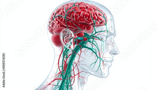 A 3D model of the lymphatic system, with symmetrical drainage from the head and neck into the veins at the junction of the jugular and subclavian veins. photo