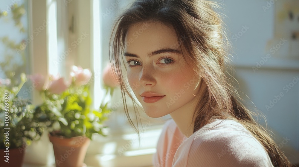 Natural Portrait of Young Woman by Window Light Natural Portrait of Young Woman by Window Light