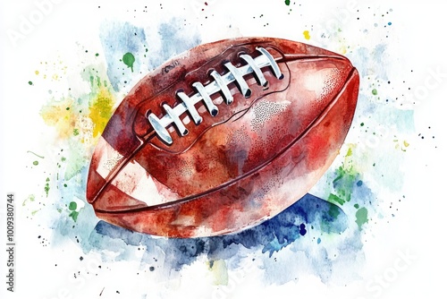 Watercolor illustration of a football ball with soft colors and textures photo