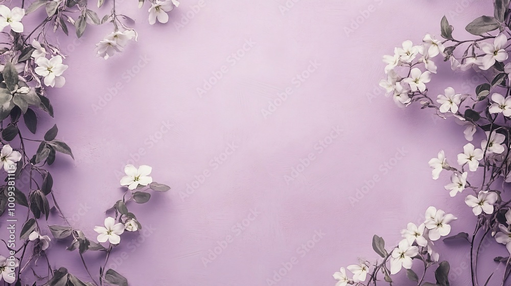 Floral border of delicate white flowers on a light purple background. Floral border of delicate white flowers on a light purple background.
