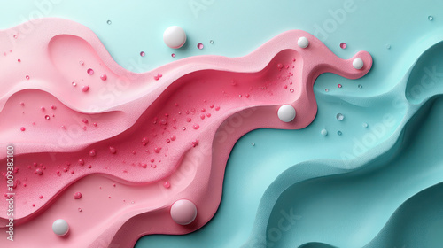 Smooth pink and blue waves create calming abstract design. 