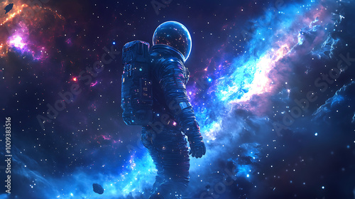 Vivid Astronaut with Nebula and Galaxies