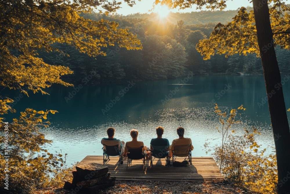 Friends enjoying a day at the lake, Generative AI Friends enjoying a day at the lake, Generative AI