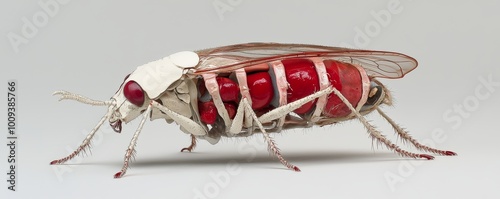 A detailed anatomical model of an insect, with its exoskeleton, internal organs, and segmented body structure clearly shown. photo