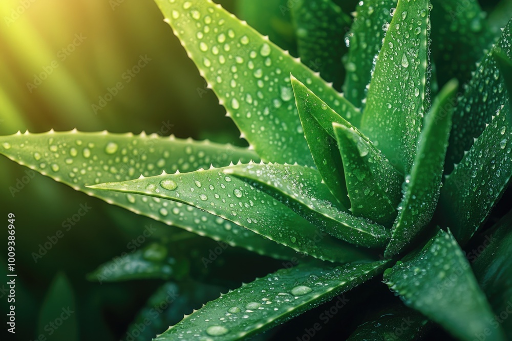 A close-up of a plant with water droplets glistening on its leaves A close-up of a plant with water droplets glistening on its leaves