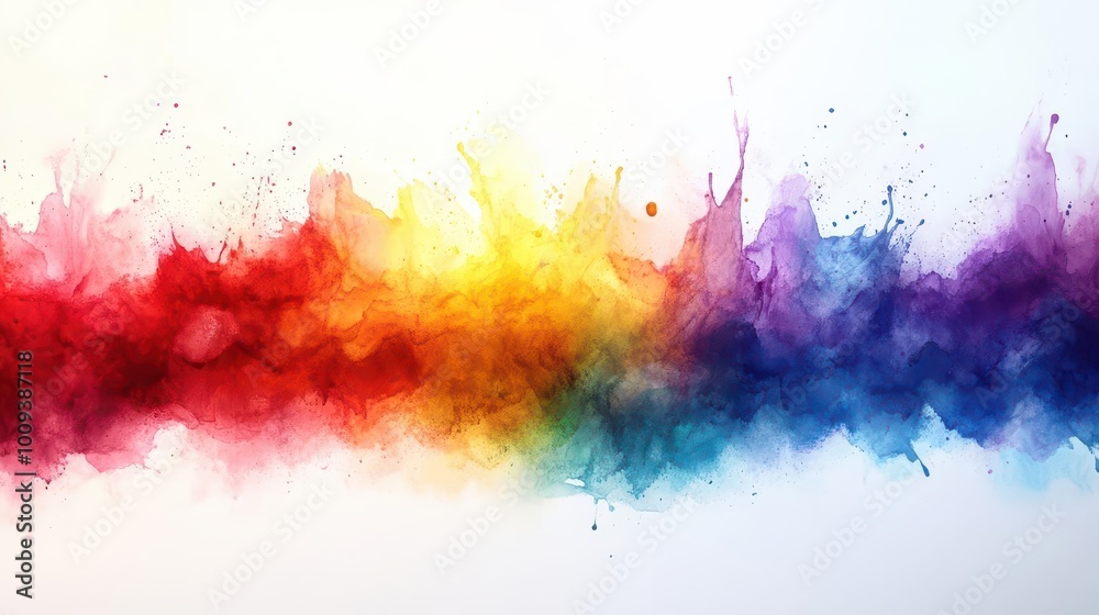 splash of rainbow paint forming a border design vibrant colors bursting against a white background representing creativity joy and artistic expression in a striking visual format