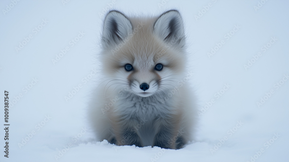 Fototapeta premium little white fox in the snow