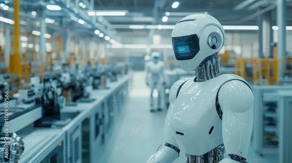 A smart factory operating autonomously, using robotics and AI to manage the entire production process. A smart factory operating autonomously, using robotics and AI to manage the entire production process.