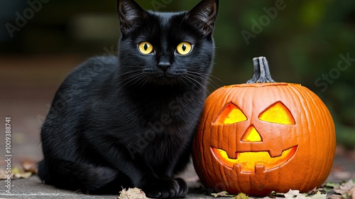 Halloween Cat and Pumpkin