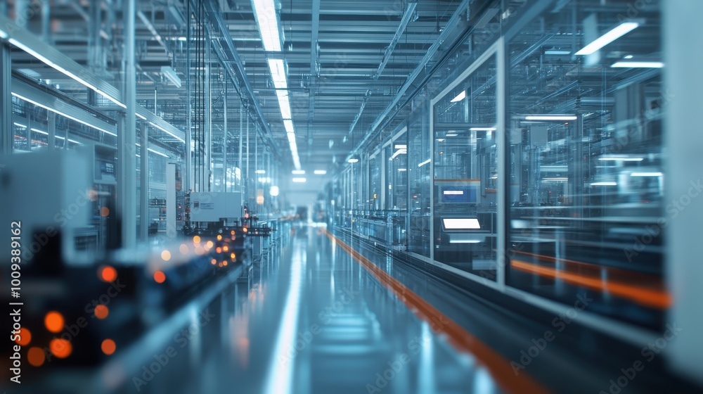 An advanced factory floor with fully automated production lines using the latest industrial automation technology. An advanced factory floor with fully automated production lines using the latest industrial automation technology.