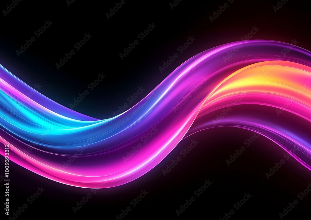 Vibrant Neon Light Trails Flowing Smoothly Through Dark 3D Space Abstract Background