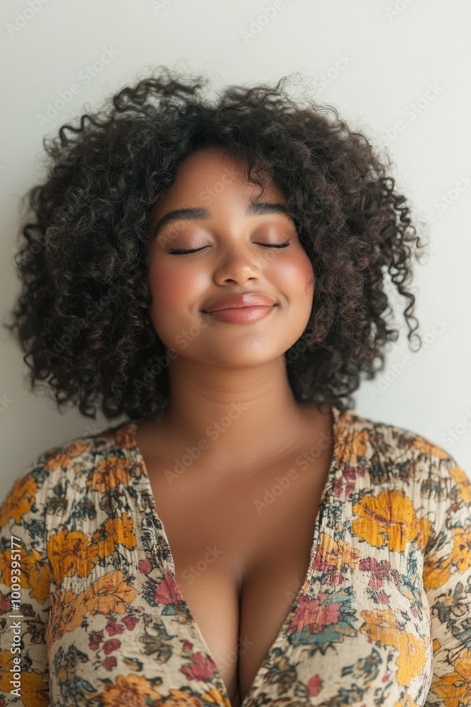 Happy plus size woman embracing her natural body in a studio, Generative AI Happy plus size woman embracing her natural body in a studio, Generative AI