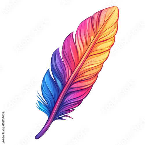 Colorful gradient feather design on a white isolated background.