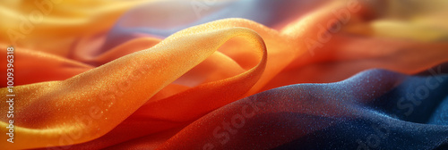 Colorful Gradient Fabric Texture with Orange, Blue, and Yellow Tones in Wave Patterns