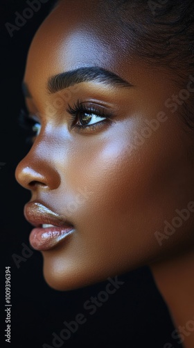 African american woman with flawless skin, Generative AI