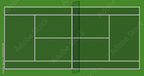 Top view of a tennis court floor with lines on a green background