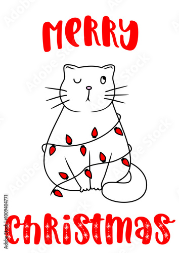 Christmas cat, Merry christmas. Vector illustration. Silhouetteector illustration. Silhouette