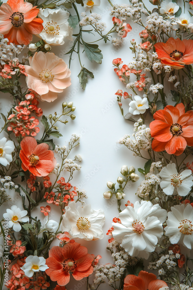 Flowers and leaves, Hello springtime flower border frame in the middle beautiful floral background Flowers and leaves, Hello springtime flower border frame in the middle beautiful floral background