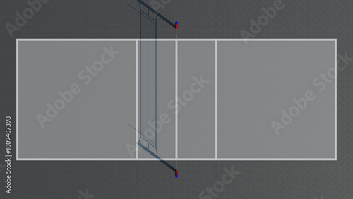 Top view of a volleyball court floor with lines on a grey background