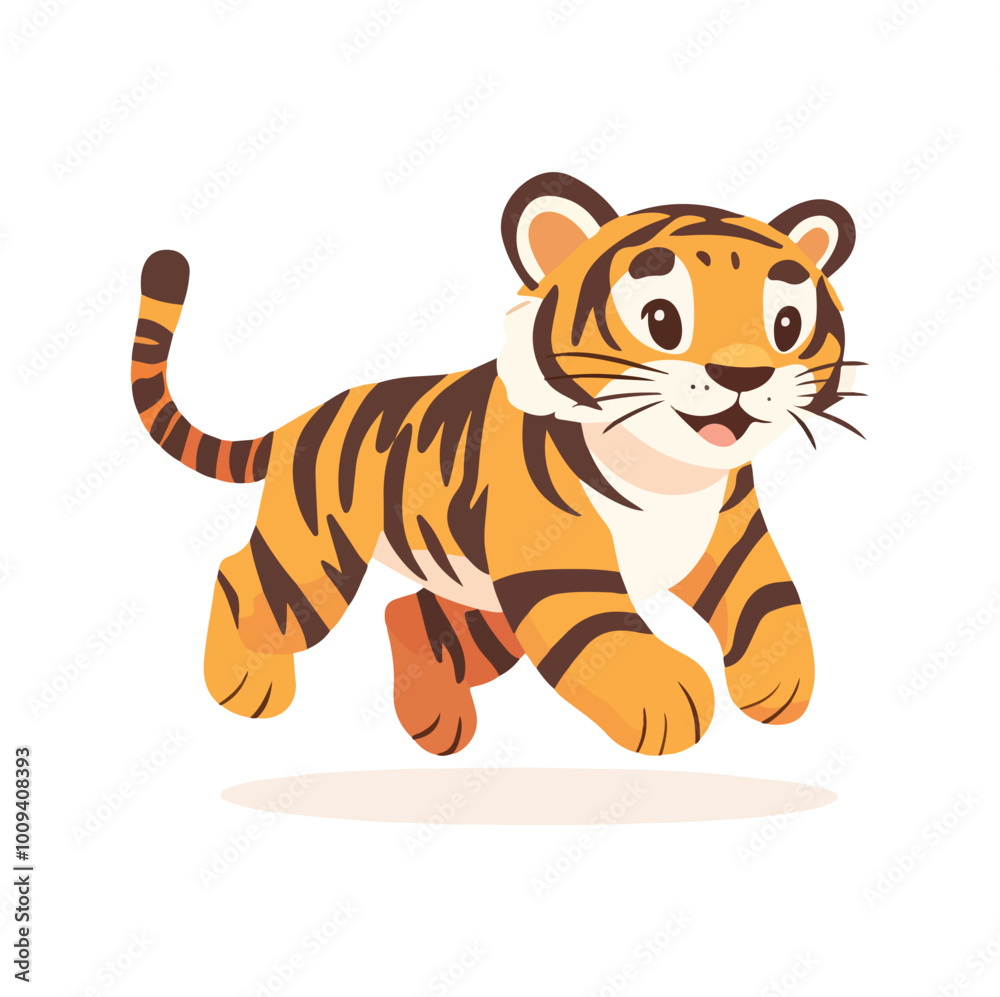 Cartoon Illustration of a Smiling Orange Tiger with Black Stripes Cartoon Illustration of a Smiling Orange Tiger with Black Stripes