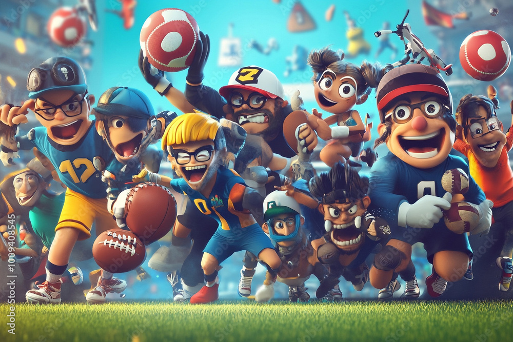 Naklejka premium Playful fantasy sports league with iconic fictional athletes