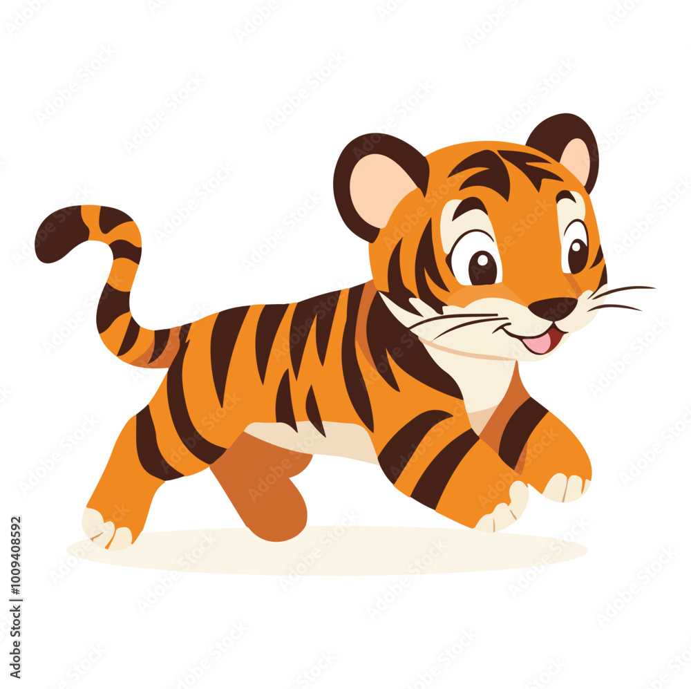 Obraz premium Cartoon Illustration of a Smiling Orange Tiger with Black Stripes