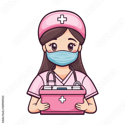 A Nurse Holding a treatment Box Flat illustration