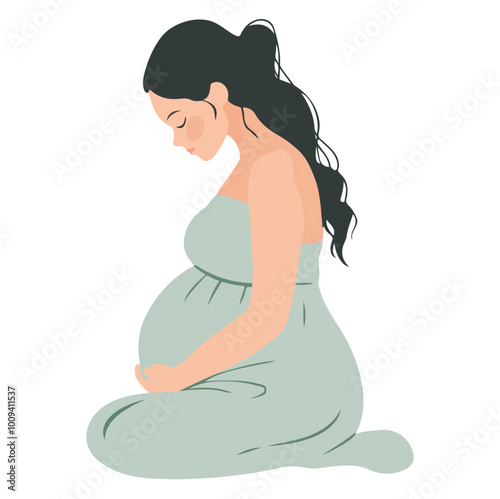 PPregnant woman flat style illustration white background isolated pastel colors postcard motherrint
