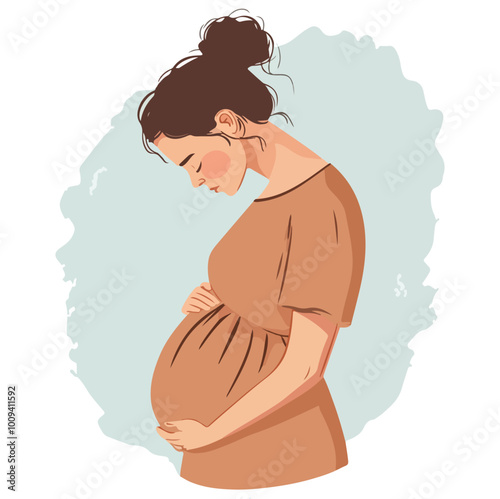 PPregnant woman flat style illustration white background isolated pastel colors postcard motherrint