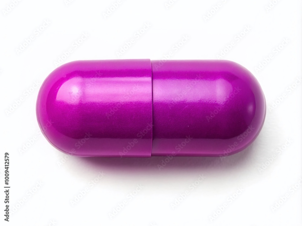 Oblong Purple Pill Isolated on White Background for Medical and Pharmaceutical Conceptual Use Oblong Purple Pill Isolated on White Background for Medical and Pharmaceutical Conceptual Use