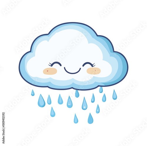 A cartoon cloud with a smile on its face Flat illustration